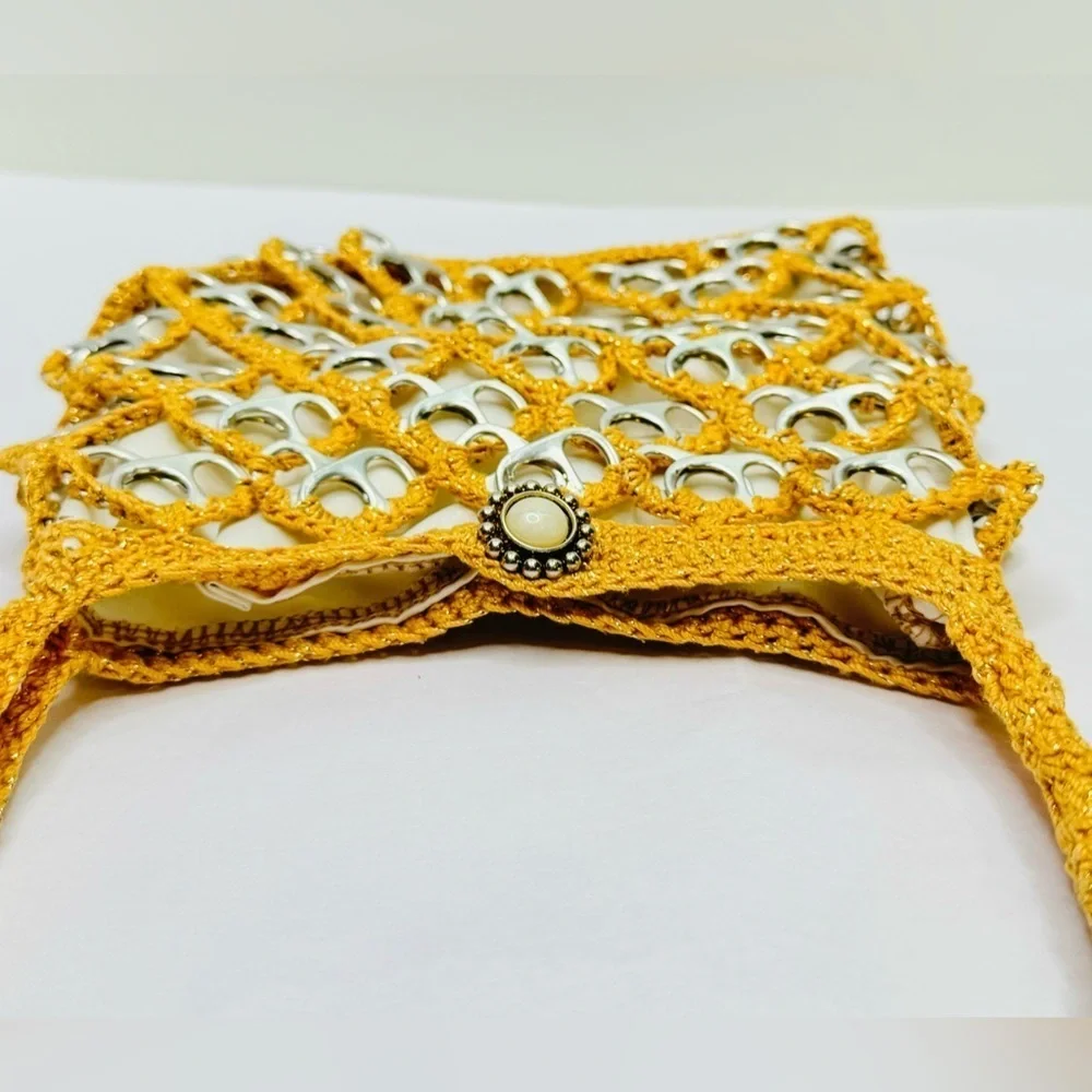 Handmade Crochet‎ Gold Brown Handbag Purse Art with Recycled Soda Pop Tabs